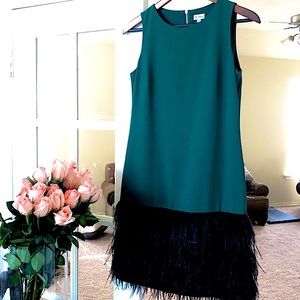 Emerald Green Flapper Dress with Black Feathers